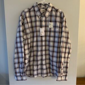 Sonoma Plaid Shirt Button Down Long Sleeve Top Brown Blue White Mens Size XXL